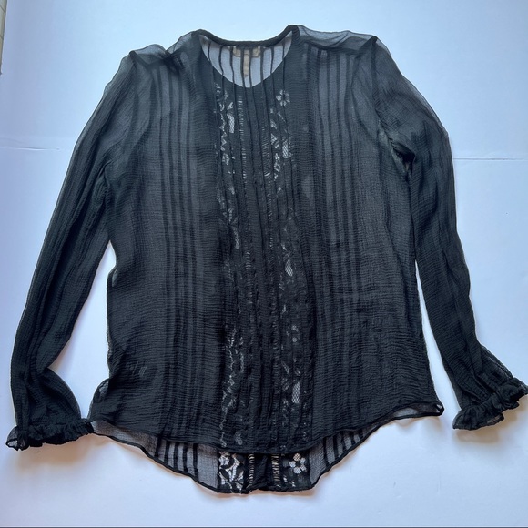 Rebecca Taylor Long Sleeve Silk and Lace Top Long Sleeve Sheer Victorian Sz 0 - Picture 12 of 16